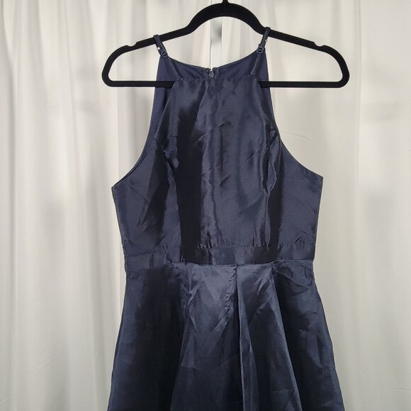 Lulus Broadway Show Navy Blue High-Low Maxi Taffeta Gown, Pockets, Sz Lg, $57 - Picture 3 of 6